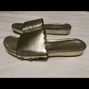 Gold slide on sandals